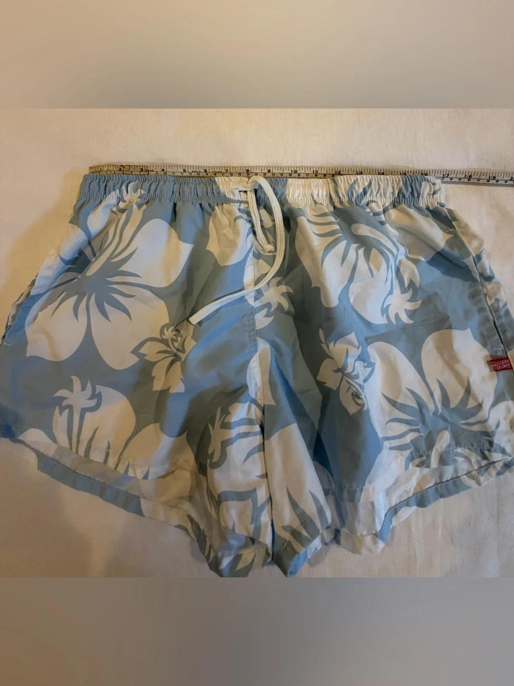 Men's Light Blue Floral Swim Bermudas with Drawstring